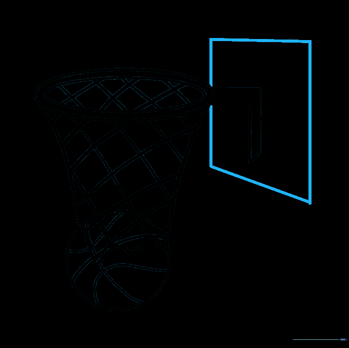 A large rectangular backboard drawn behind the basketball hoop.