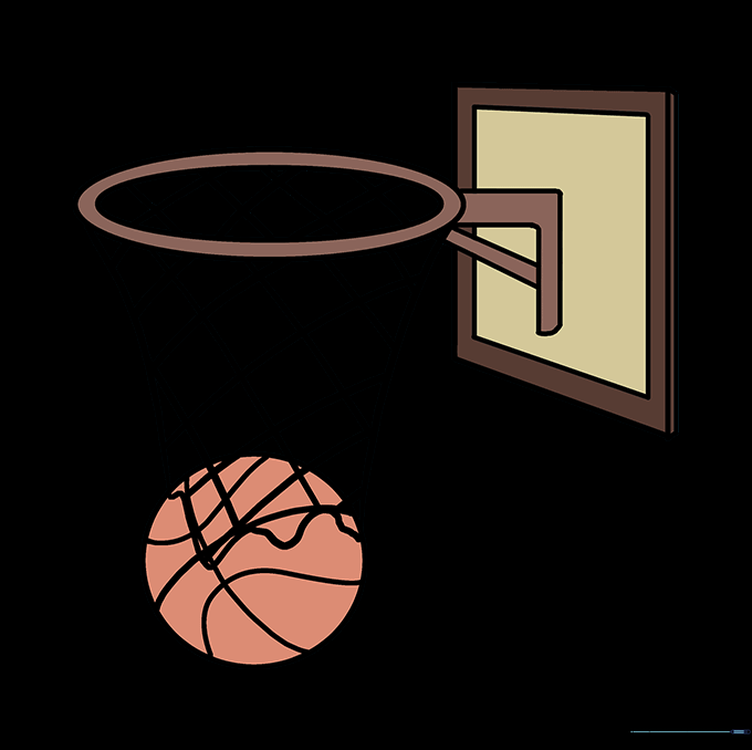 A fully colored basketball hoop and ball drawing.