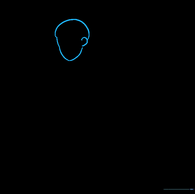 Pencil sketch of a basketball player's head outline showing the jaw and ear placement.