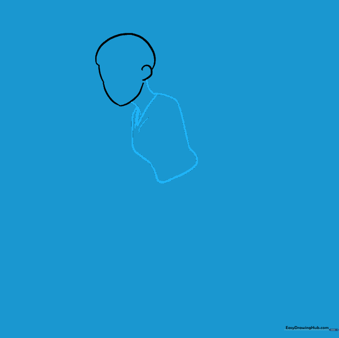 Drawing the neck and upper torso of a basketball player with fabric fold details.