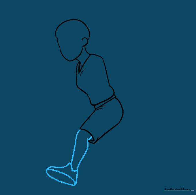 Drawing the leg and athletic sneaker of the basketball player.