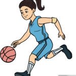 A vibrant, finished drawing of a basketball player holding a ball, ready for coloring.