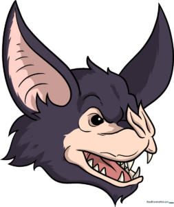 A friendly, finished cartoon bat face drawing, perfect for kids to learn from.