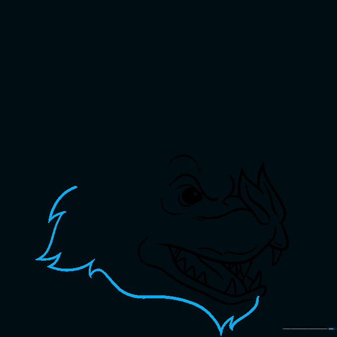 Drawing showing the addition of jagged, fur-like lines around the base of the bat's head.