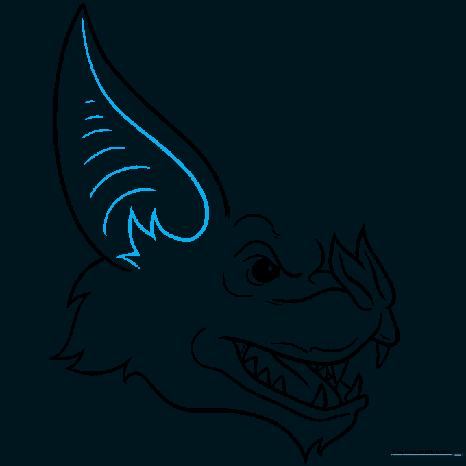 Detailed drawing of the inside of a bat's ear with horizontal lines for texture.