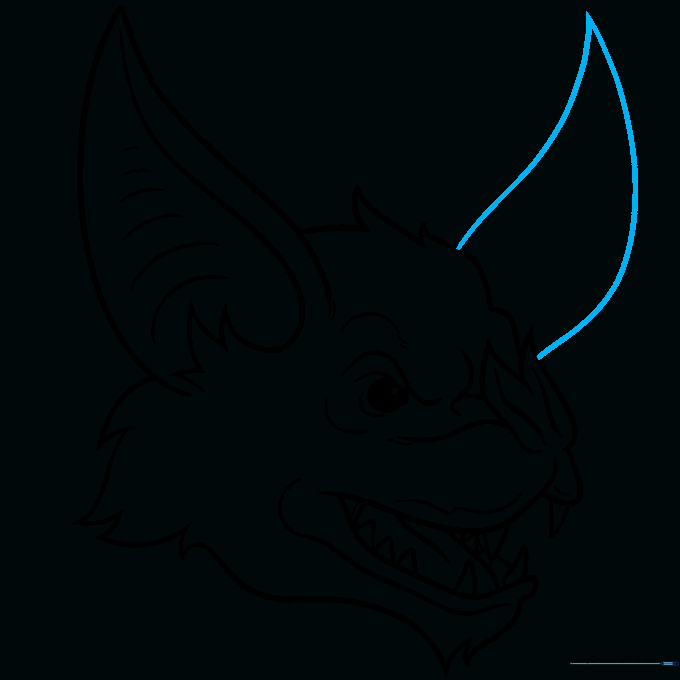 Final pencil outline of the bat's head with both ears completed.