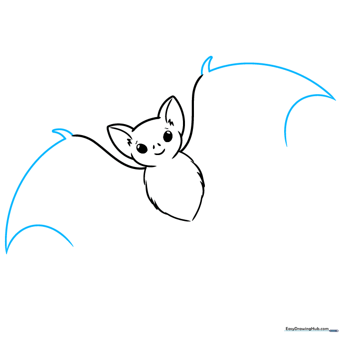 Drawing the small triangular thumb claws at the tips of the bat wings.