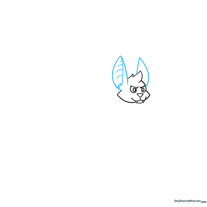 Sketch of a bat's head with two large, pointed ears and internal ear texture.