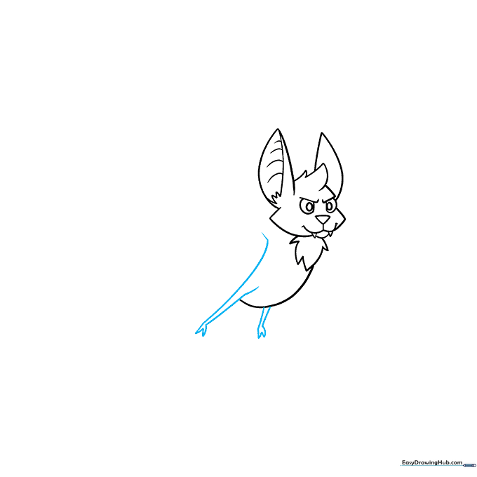 Sketch of a bat's lower body showing two legs with V-shaped toes.