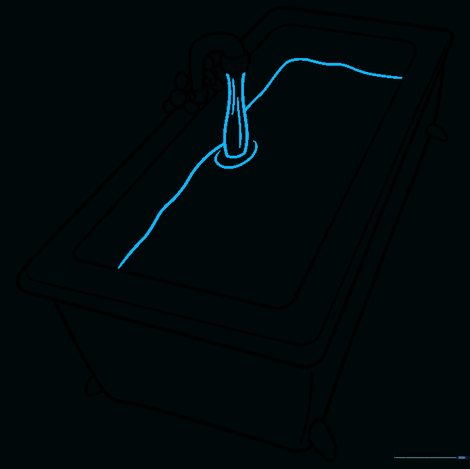 Adding flowing water and ripples to the bathtub drawing.