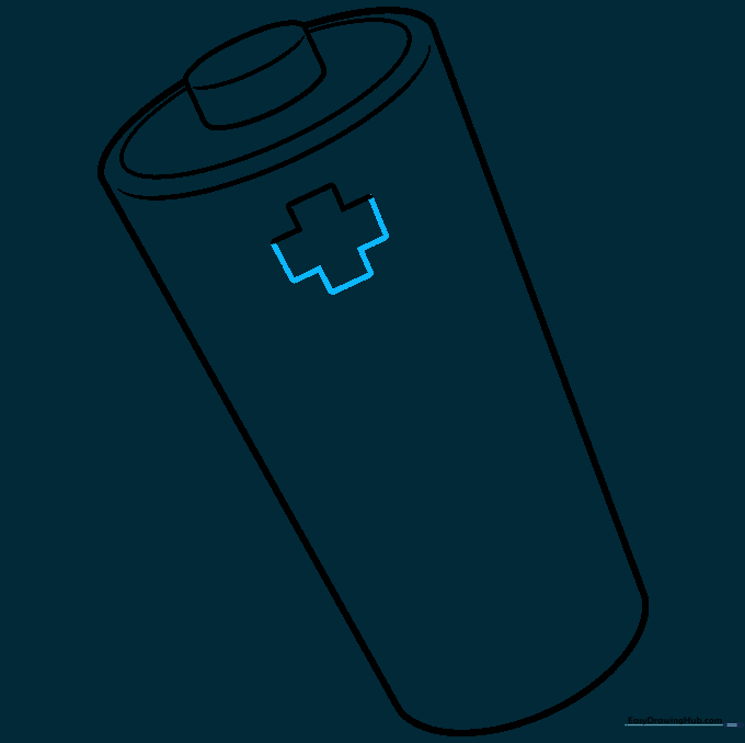 The plus sign is now fully formed with clean, straight lines on the side of the battery.