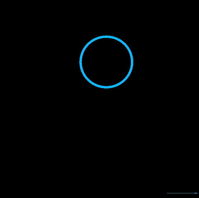 A small circle drawn inside the center of the large beach ball circle.