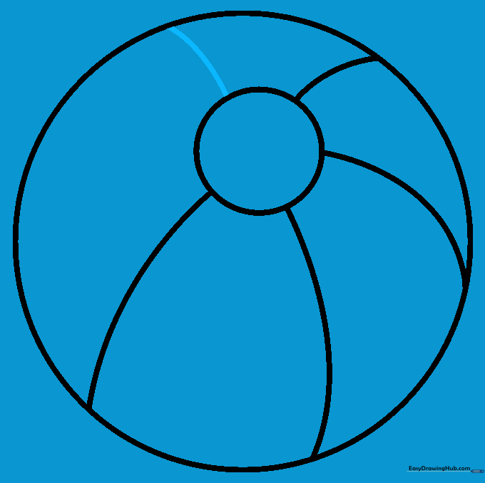 A fifth curved line added to the beach ball sketch.