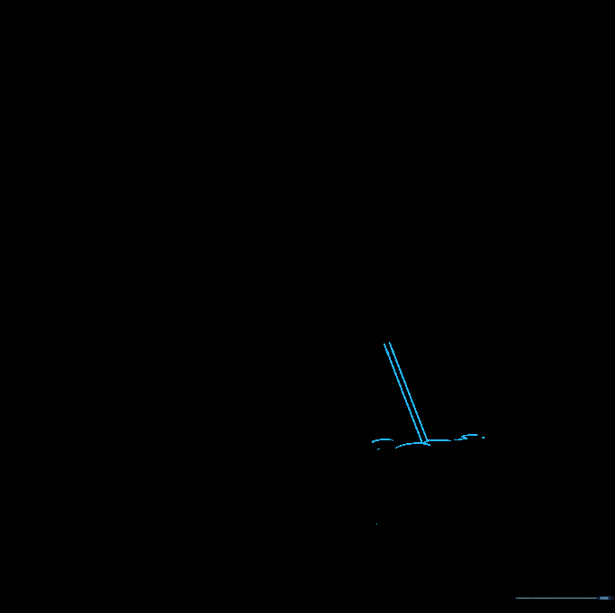 Two parallel diagonal lines forming an umbrella pole, with curved lines added to the sand nearby.