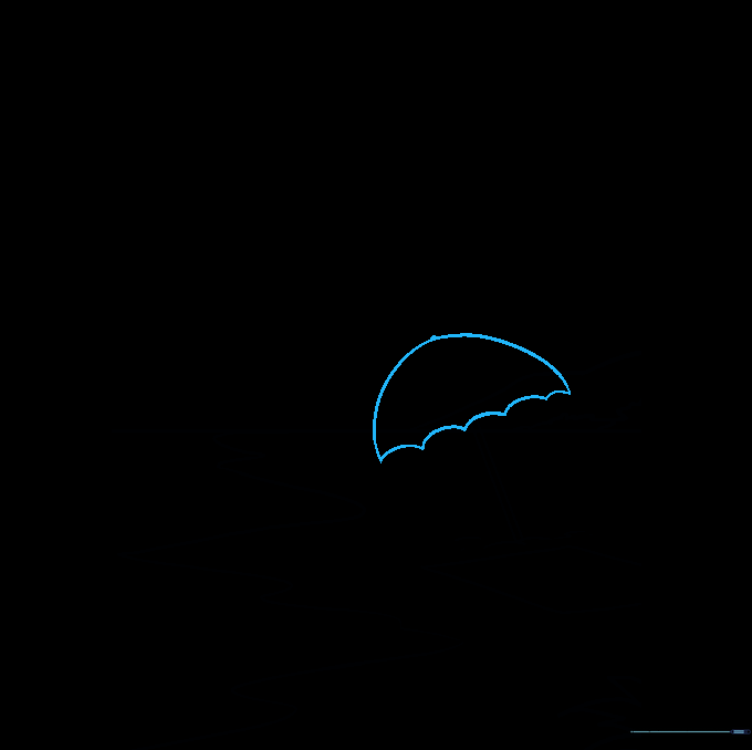 An umbrella canopy drawn with a large arc and connected upside-down U shapes.