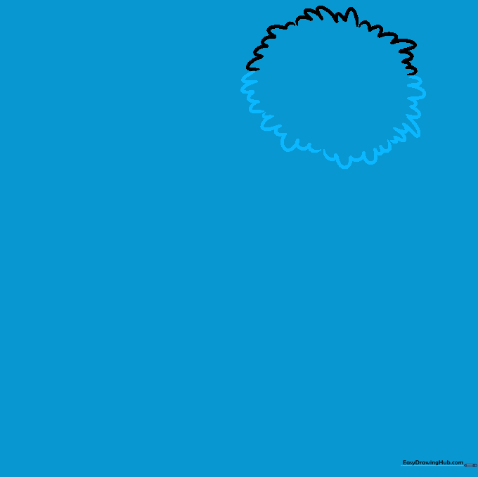 The outline of a beanie cap extending downward from the pom-pom using connected U-shaped lines.