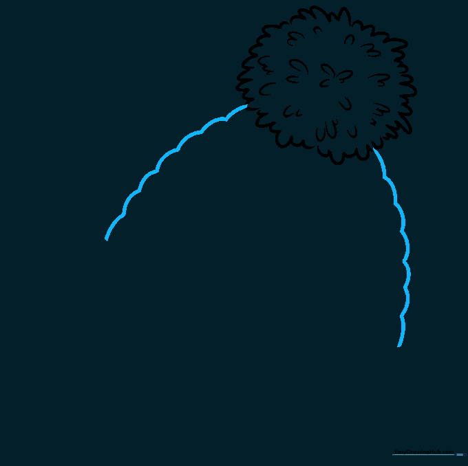 Drawing wavy lines down from the pom-pom to define the outer edges of the beanie.