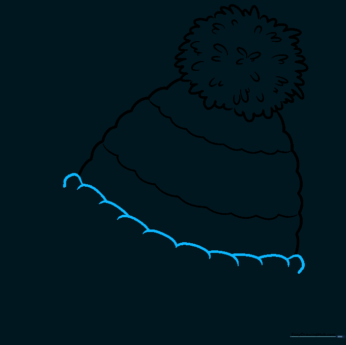 Drawing the bottom cuff of the beanie using overlapping curved lines.