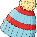 A vibrant, finished illustration of a striped winter beanie with a fluffy pom-pom.