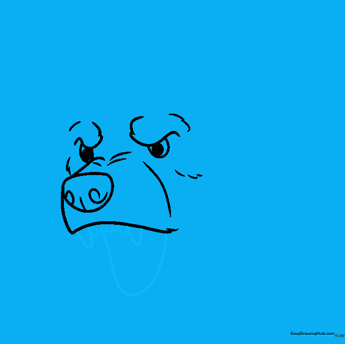 Illustration of a bear's open mouth with visible canine teeth.