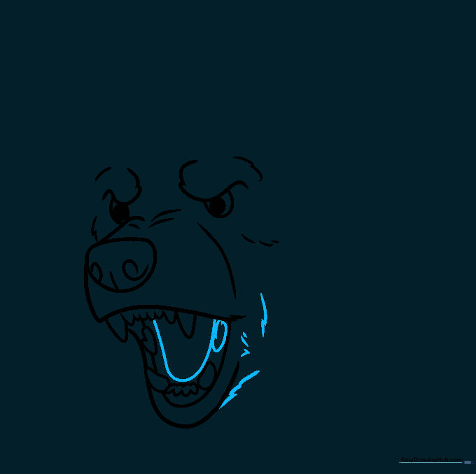 Drawing showing the bear's tongue and added fur texture around the mouth.