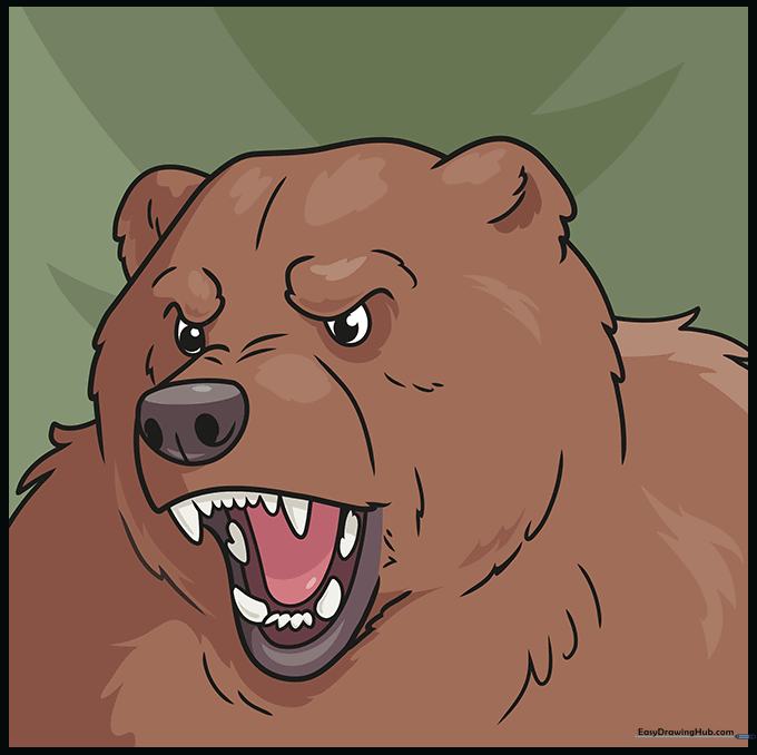 A fully colored, fierce-looking bear face illustration.