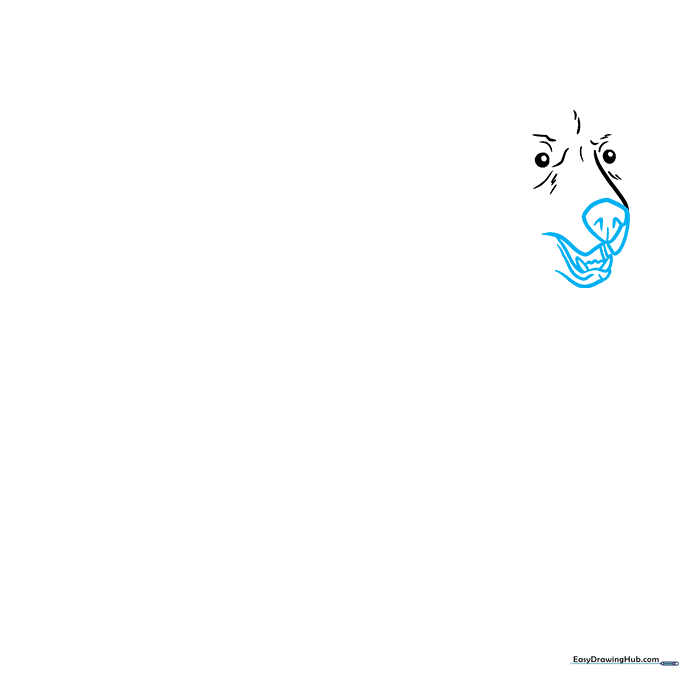 Drawing the bear's snout, nose, and open mouth with visible teeth.