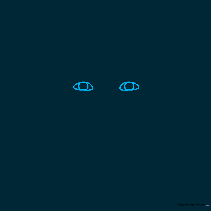 Close-up pencil sketch of two cartoon eyes with pupils