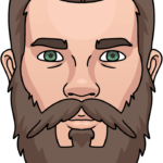 A friendly cartoon man with a well-groomed beard, demonstrating the final result of the drawing tutorial