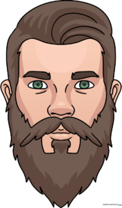 A friendly cartoon man with a well-groomed beard, demonstrating the final result of the drawing tutorial