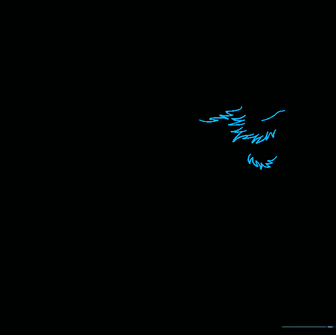 Drawing the spiky beard area around the lizard's chin using jagged lines.