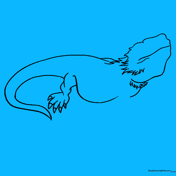 Sketching the first front leg with visible toe and claw details.