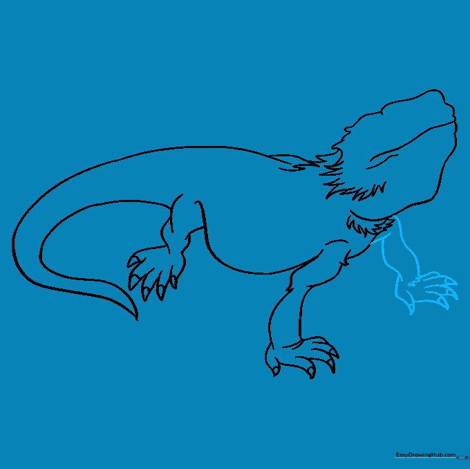 Adding the second front leg to complete the lizard's stance.