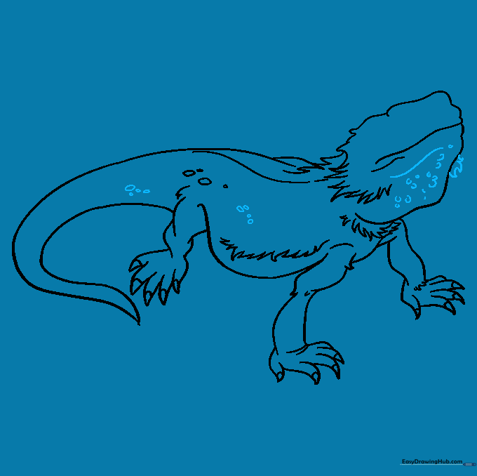 Refining the scaly texture on the lizard's chin and tail area.