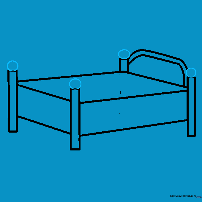 Small circles drawn on top of each bedpost to represent decorative knobs.