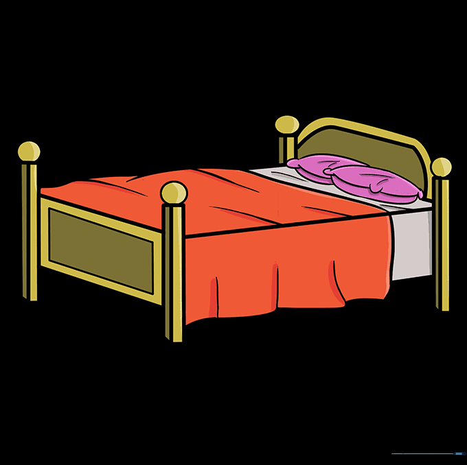 A fully colored, finished drawing of a cozy bed.
