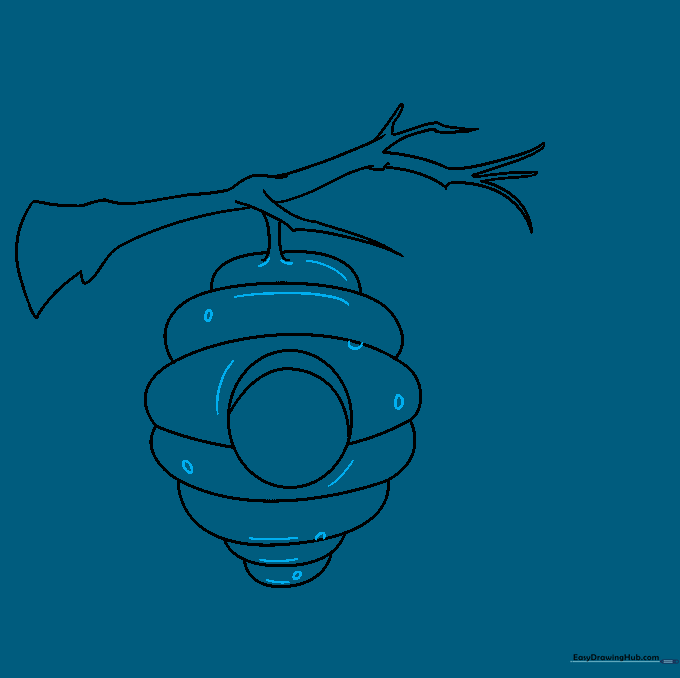 Beehive surface detailed with small, scattered curved lines and circles.