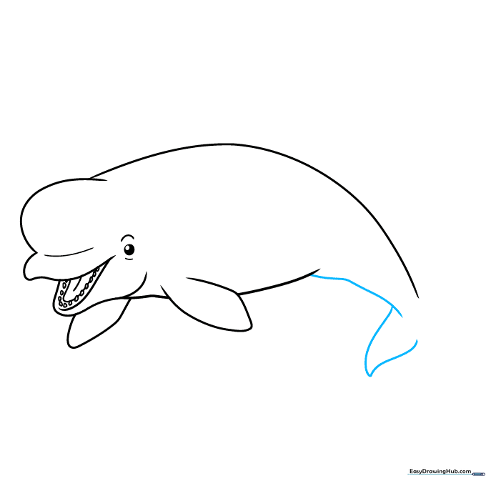 Sketching the first half of the whale's tail fin.
