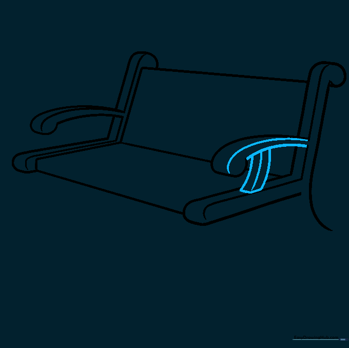 Drawing parallel support bars under the armrest of the bench.
