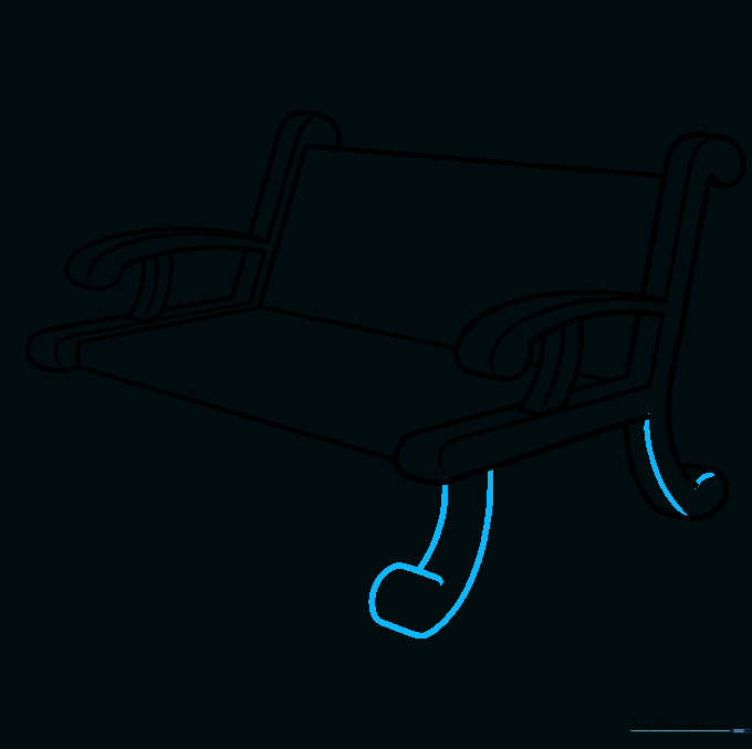 Drawing the front legs of the bench with overlapping curved lines.