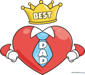 A colorful, finished Best Dad drawing featuring a heart, crown, and tie, perfect for a Father's Day card.
