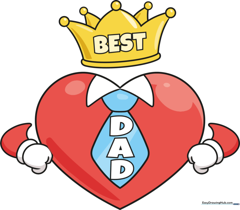 A colorful, finished Best Dad drawing featuring a heart, crown, and tie, perfect for a Father's Day card.