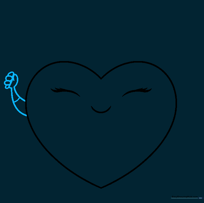 The heart character now has one arm extended with a hand waving.