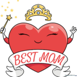 A colorful, finished 'Best Mom' heart drawing with a crown and magic wand.