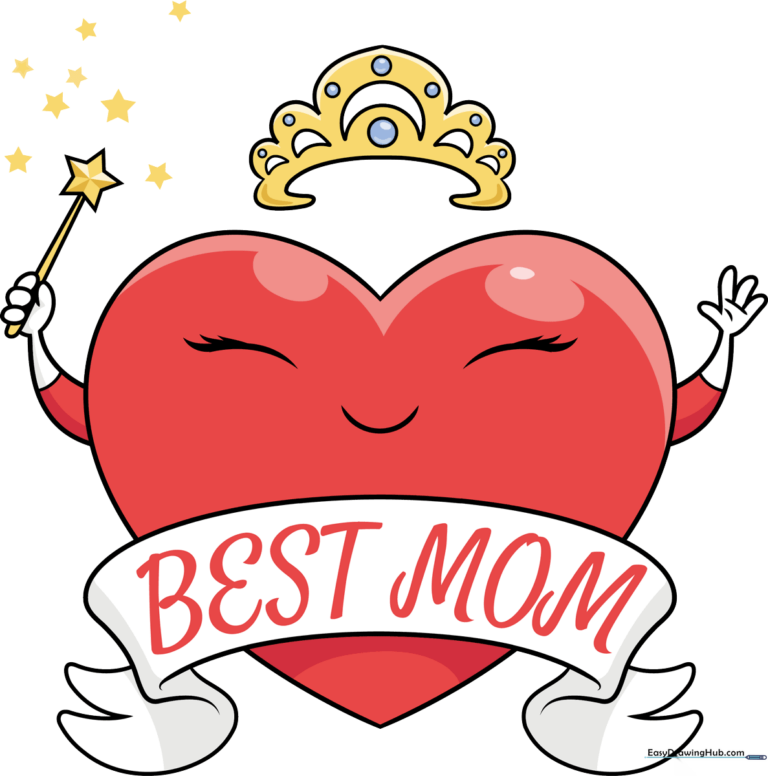 A colorful, finished 'Best Mom' heart drawing with a crown and magic wand.