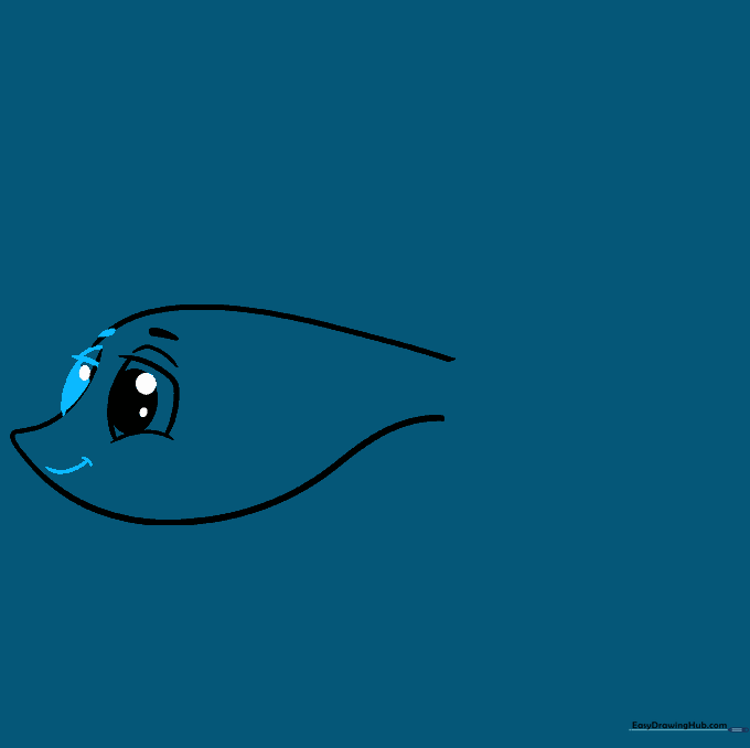 Drawing the fish face with a smiling mouth and a second eye.