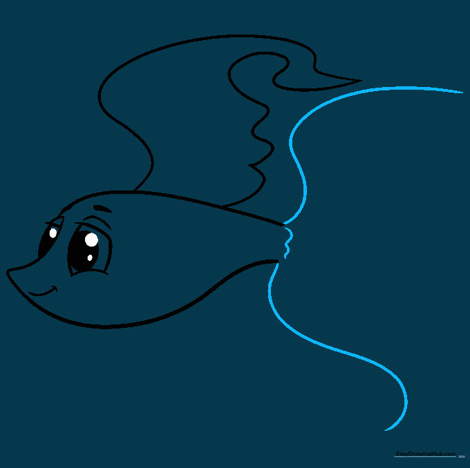 Outlining the large, flowing tail section of the Betta fish.