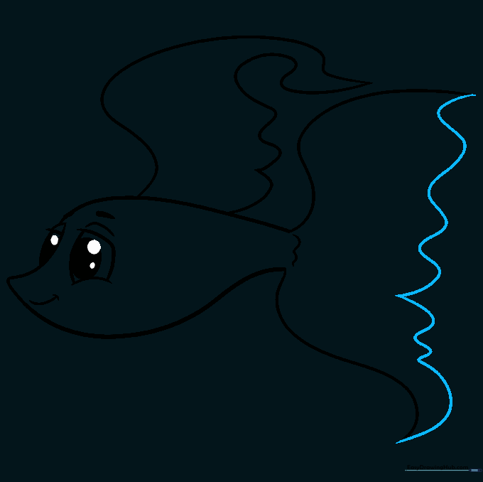 Completing the tail outline with wavy, ruffled edges.