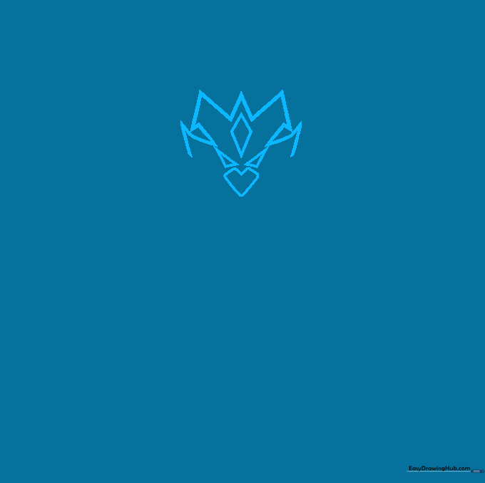 Close-up sketch of a Beyblade Gachi chip with a W-shaped top and diamond forehead detail.