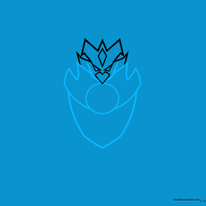 Drawing the torso and spiked shoulder armor of a Beyblade character.